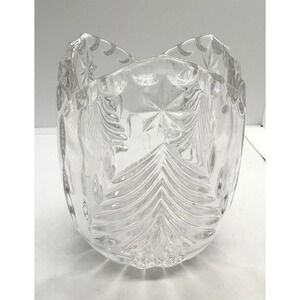 Vintage Pressed Glass Christmas Tree‎ Candle Holder Scalloped Rim Holiday Votive